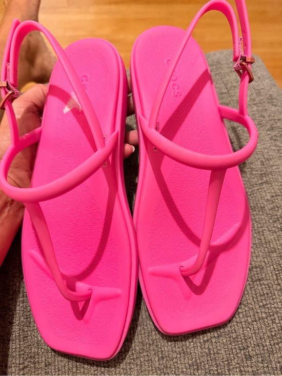 CROCS Shoes - CROCS Women's Neon Pink Strappy Toe-Post Sandals
